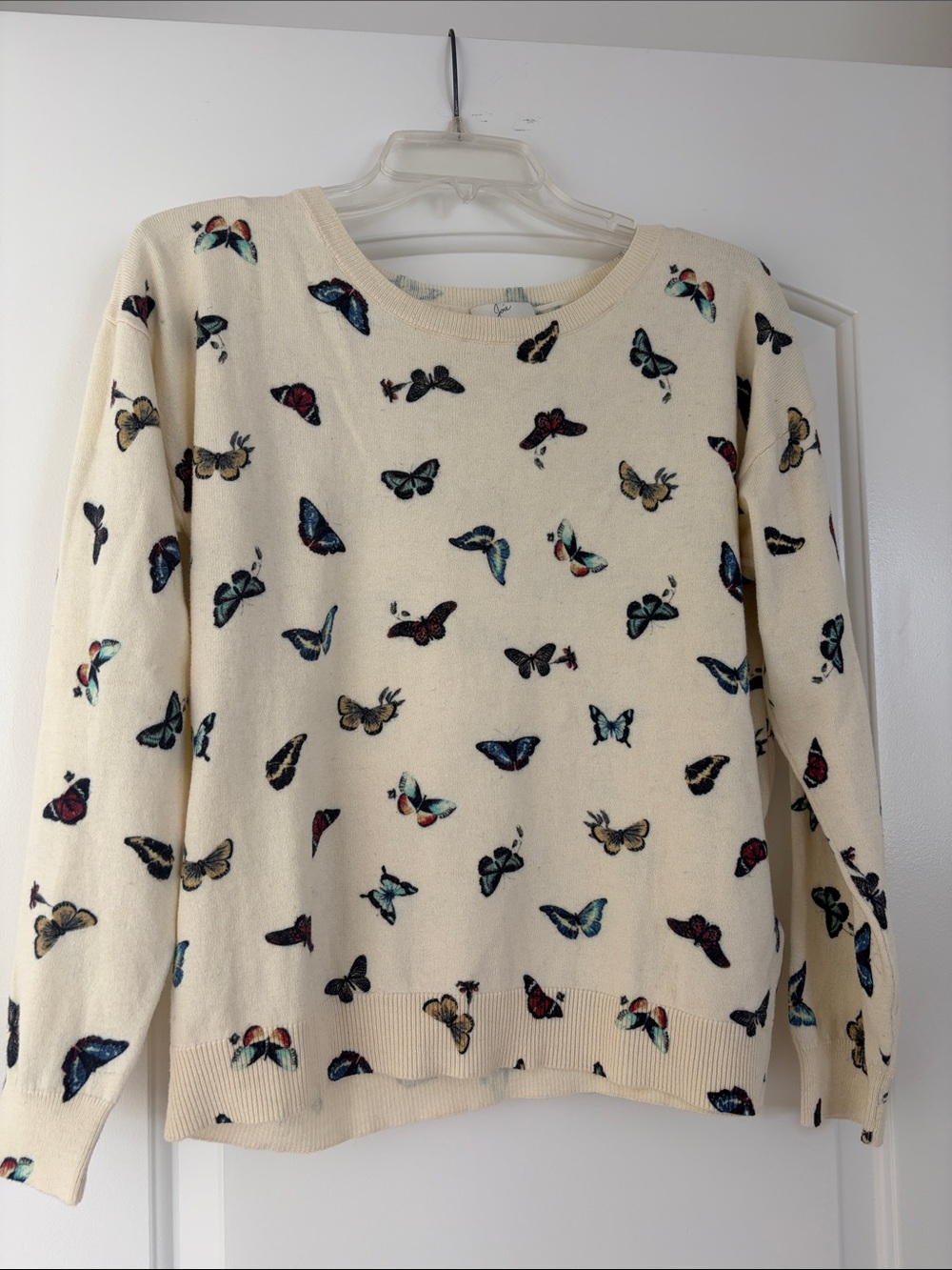 Joie Cream Crewneck Sweater with Multicolor Butterfly Motif